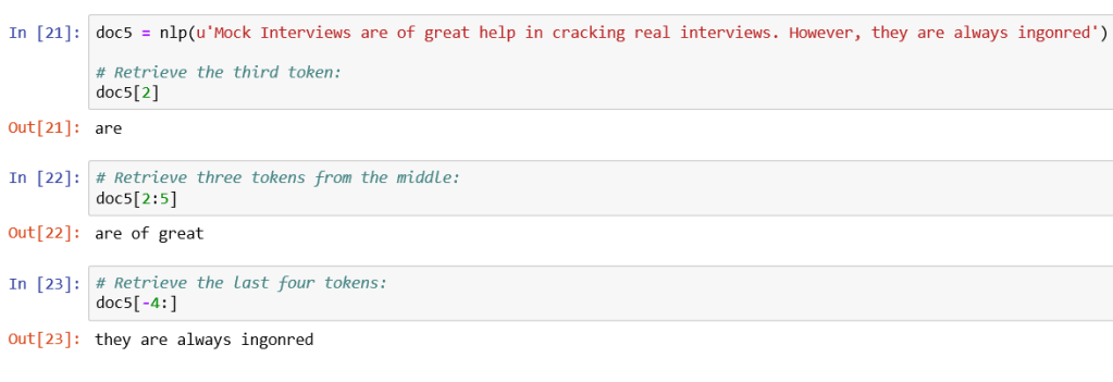 Indexing and Slicing in spaCy
