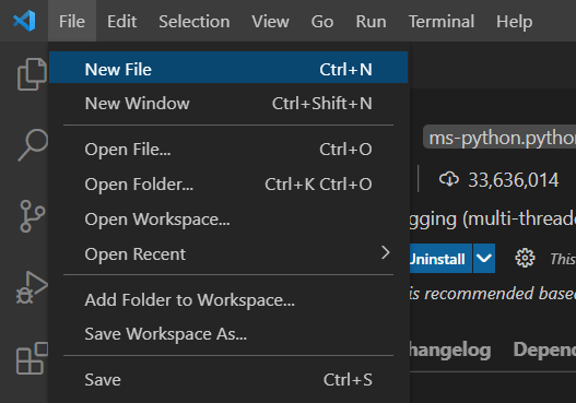 creating first python file in vscode