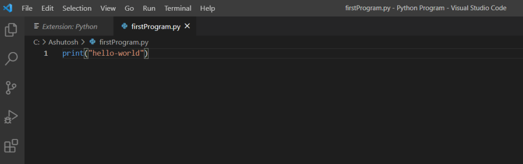 creating first python file in vscode